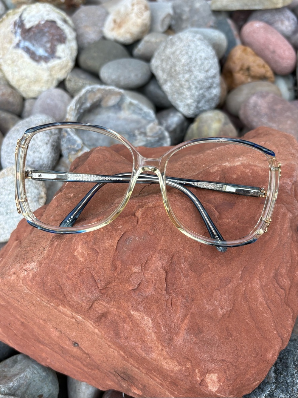 Vintage 80’s Eyeglass Frame JH23 Blue Marble Large Round Plastic Size 55•10•125